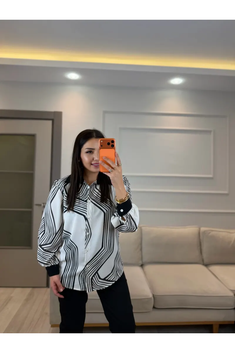 Çizgili Şifon Gömlek