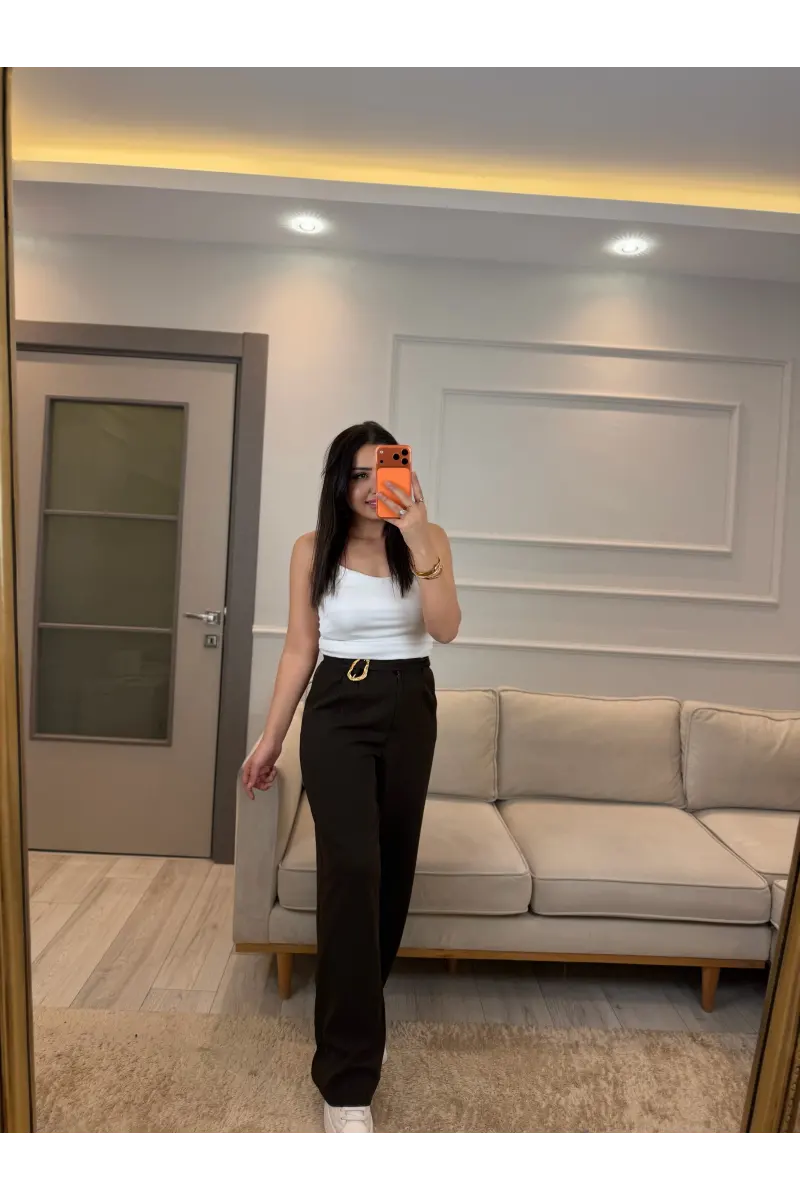 Kuşak Ve Toka Detaylı Palazzo Pantolon
