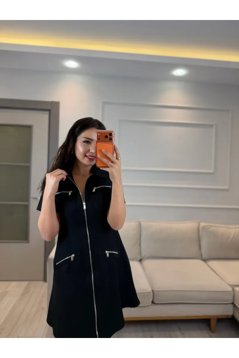 Fermuarlı Cep Detaylı Elbise