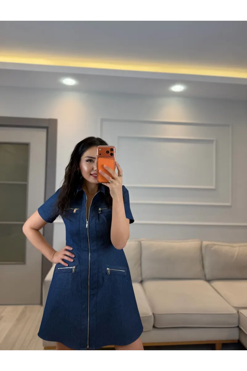 Fermuarlı Cep Detaylı Elbise