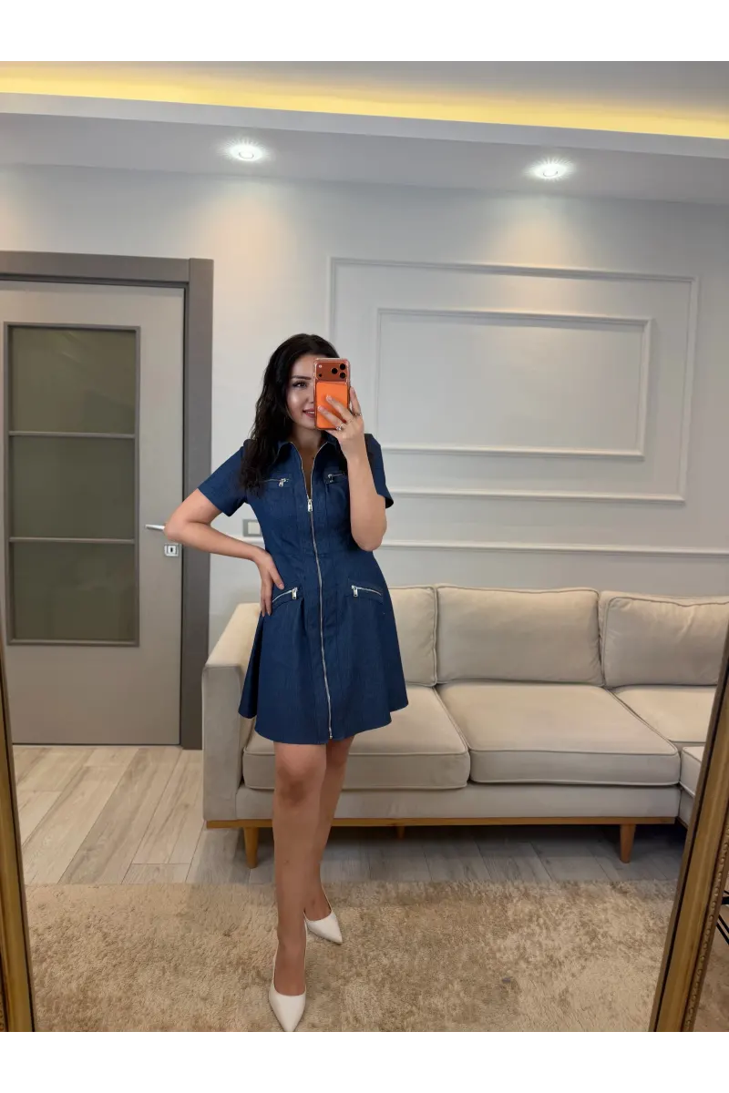Fermuarlı Cep Detaylı Elbise