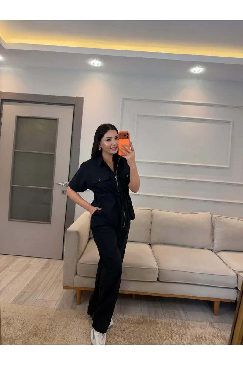 Fermuarlı Bel Büzgülü Tensel Takım