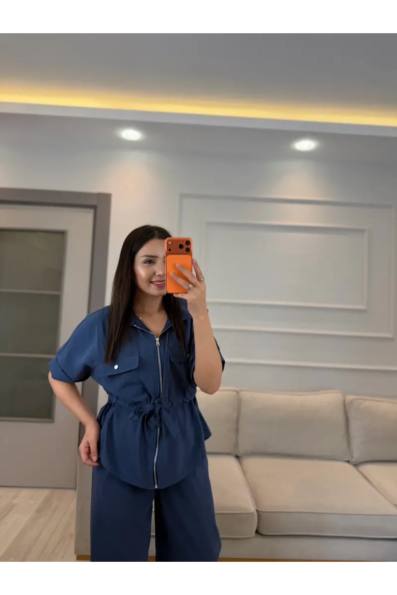 Fermuarlı Bel Büzgülü Tensel Takım