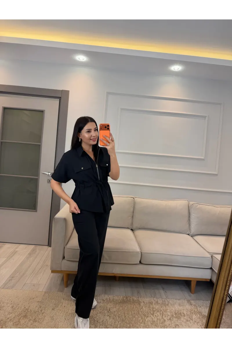 Fermuarlı Bel Büzgülü Tensel Takım