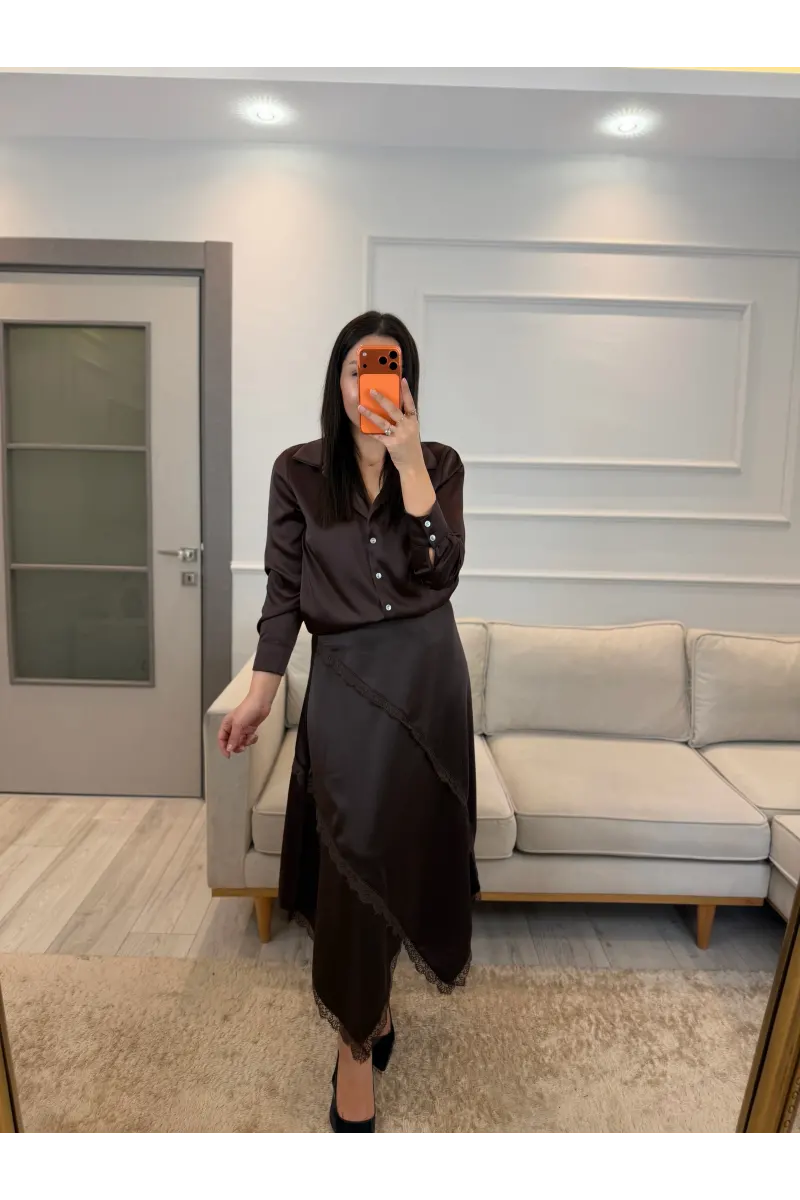 Saten Çapraz Dantel Etek