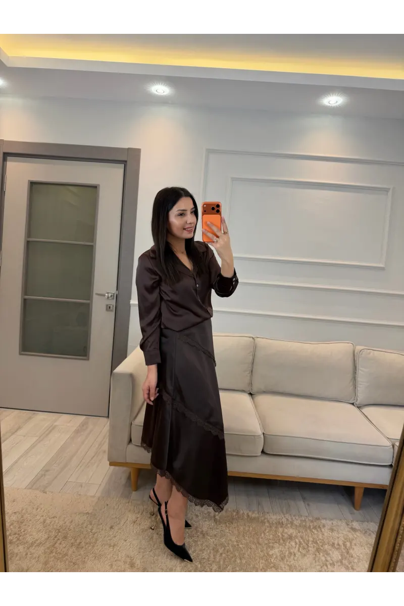 Saten Çapraz Dantel Etek