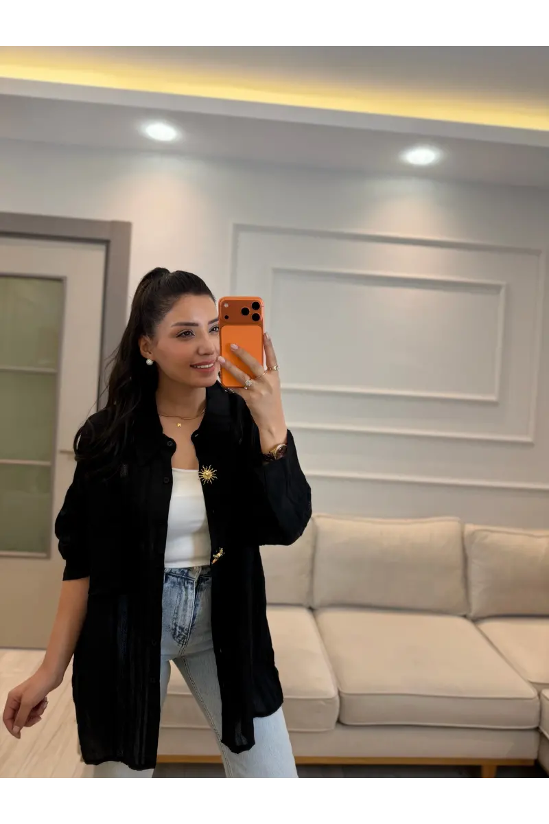 Petek Yıldız Aksesuarlı Salaş Gömlek
