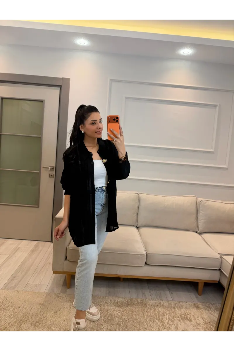 Petek Yıldız Aksesuarlı Salaş Gömlek