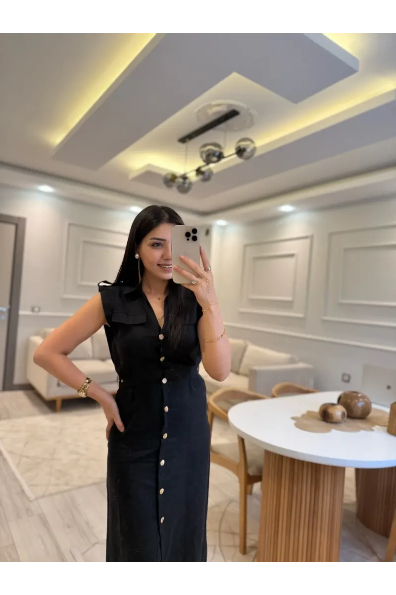 Zra Model Yan Tokalı Keten Elbise
