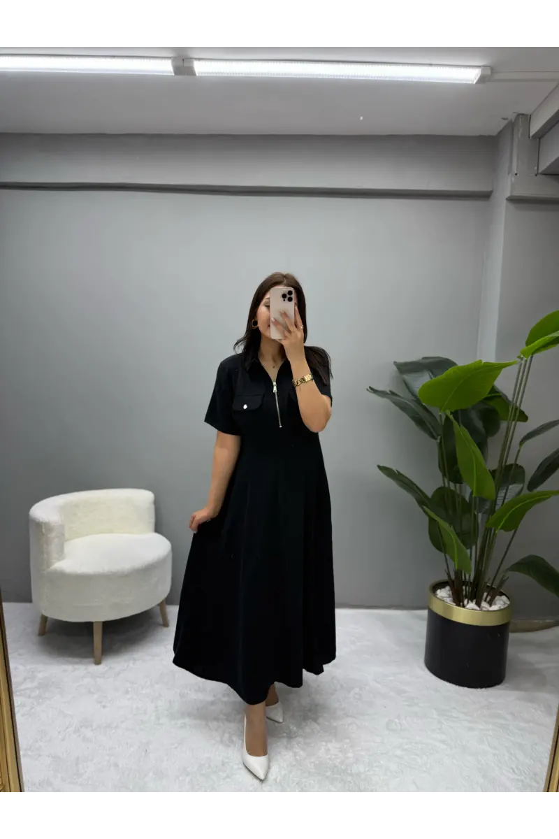 Glamorus Fermuarlı Keten Elbise