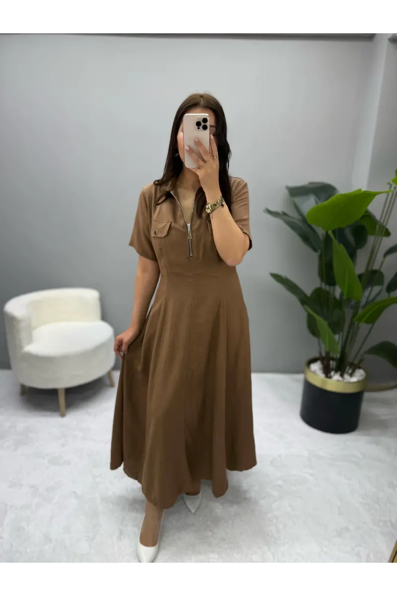 Glamorus Fermuarlı Keten Elbise