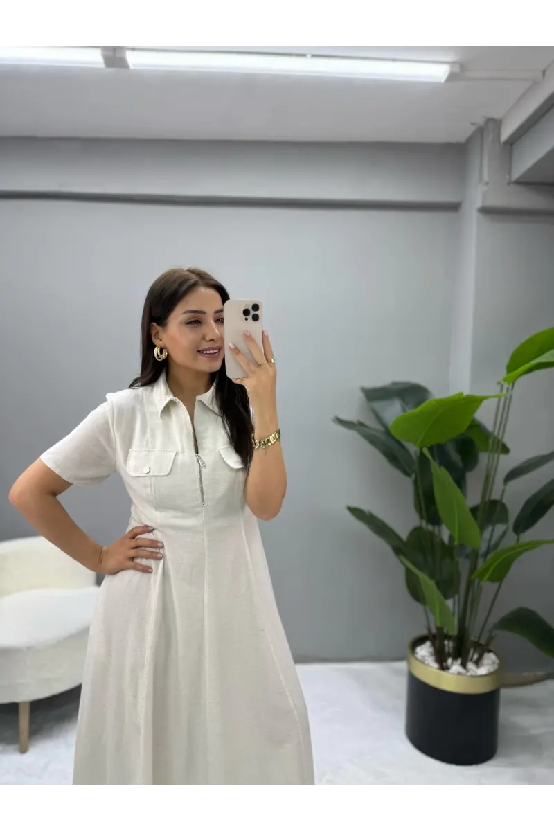 Glamorus Fermuarlı Keten Elbise
