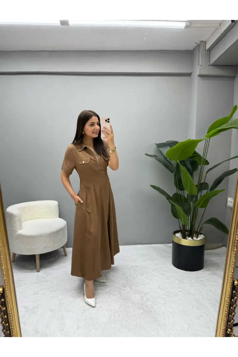 Glamorus Fermuarlı Keten Elbise