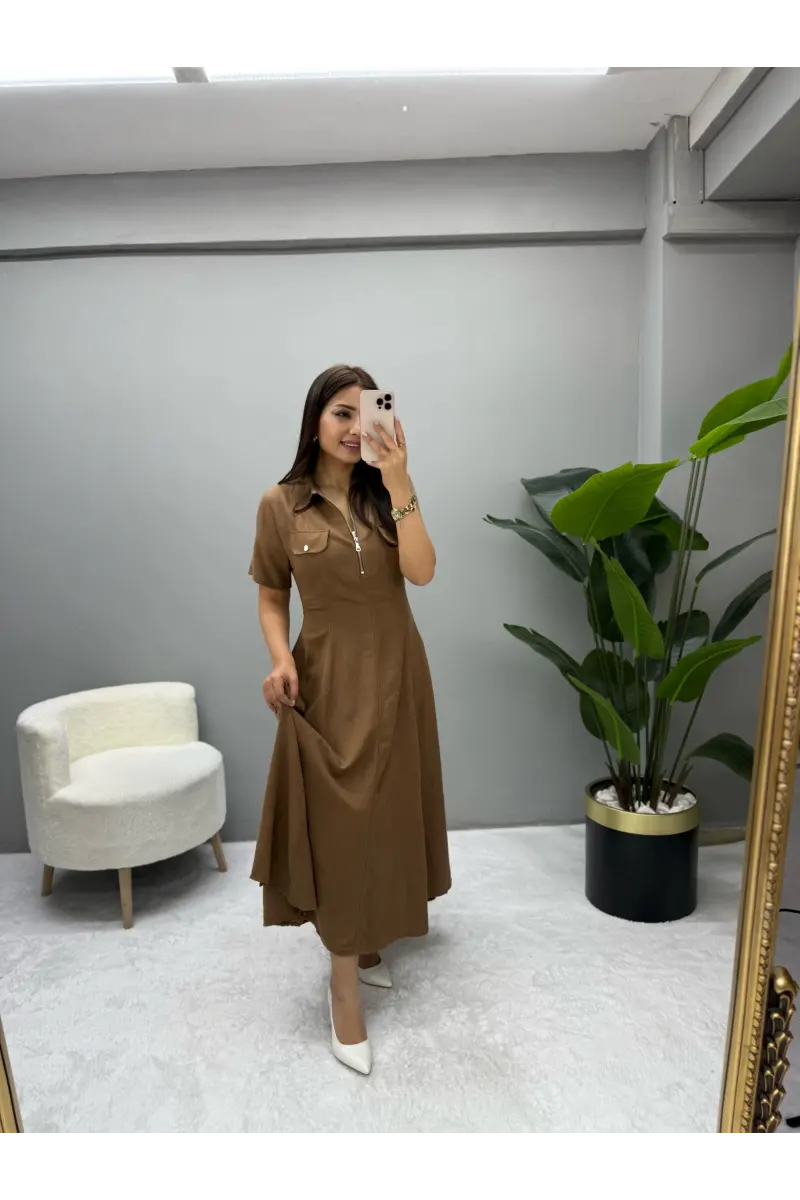 Glamorus Fermuarlı Keten Elbise