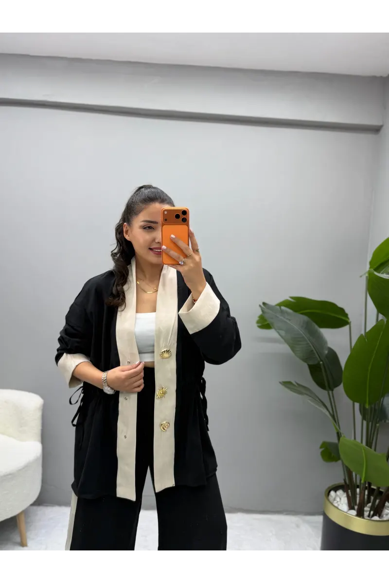 Aksesuar Detaylı Bel Büzgülü İkili Takım