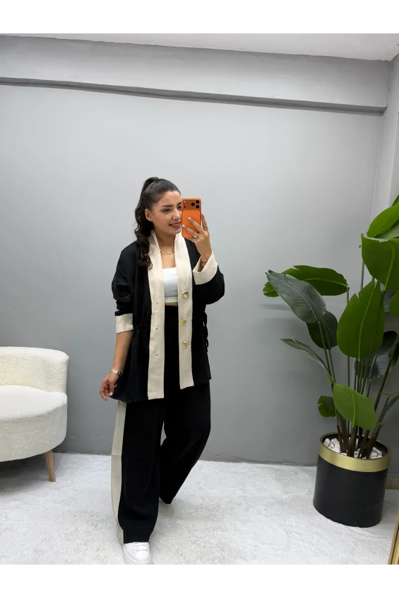 Aksesuar Detaylı Bel Büzgülü İkili Takım