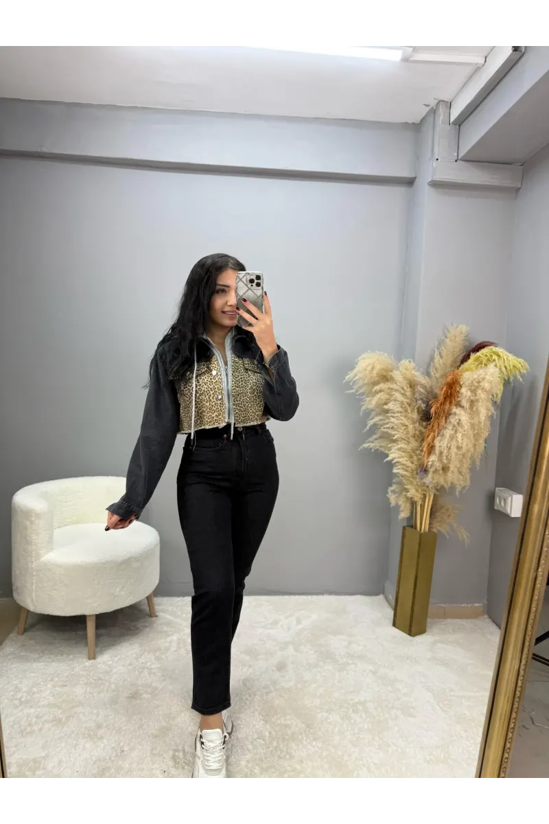 Avent Leopar Detaylı Kapüşonlu Ceket