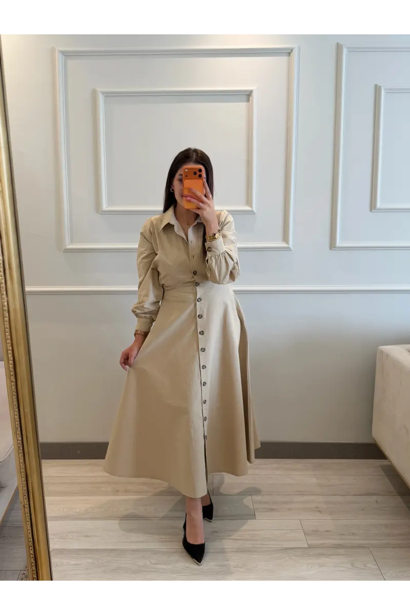 Bağlamalı Poplin Kumaş Elbise