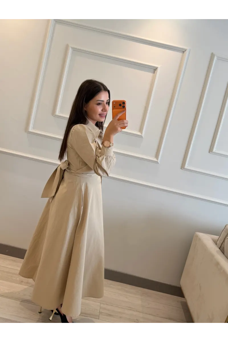 Bağlamalı Poplin Kumaş Elbise
