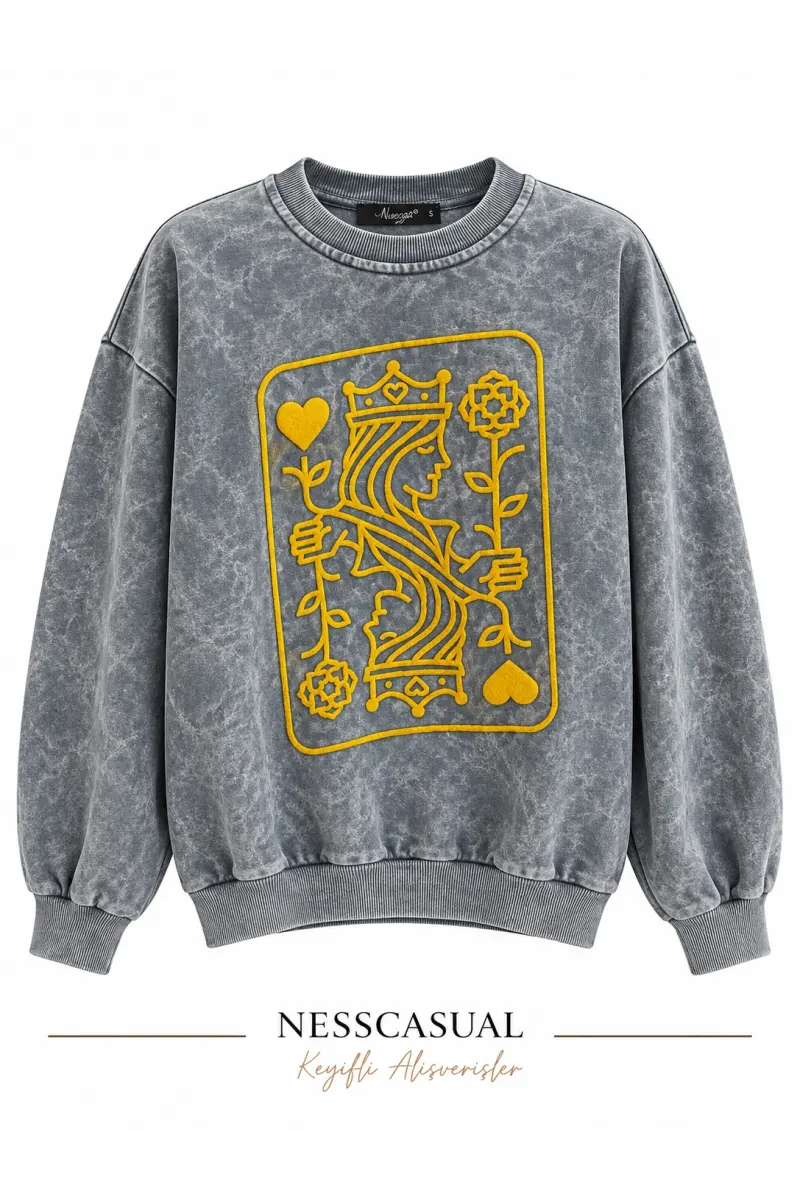 Baskılı Yıkamalı Sweatshirt
