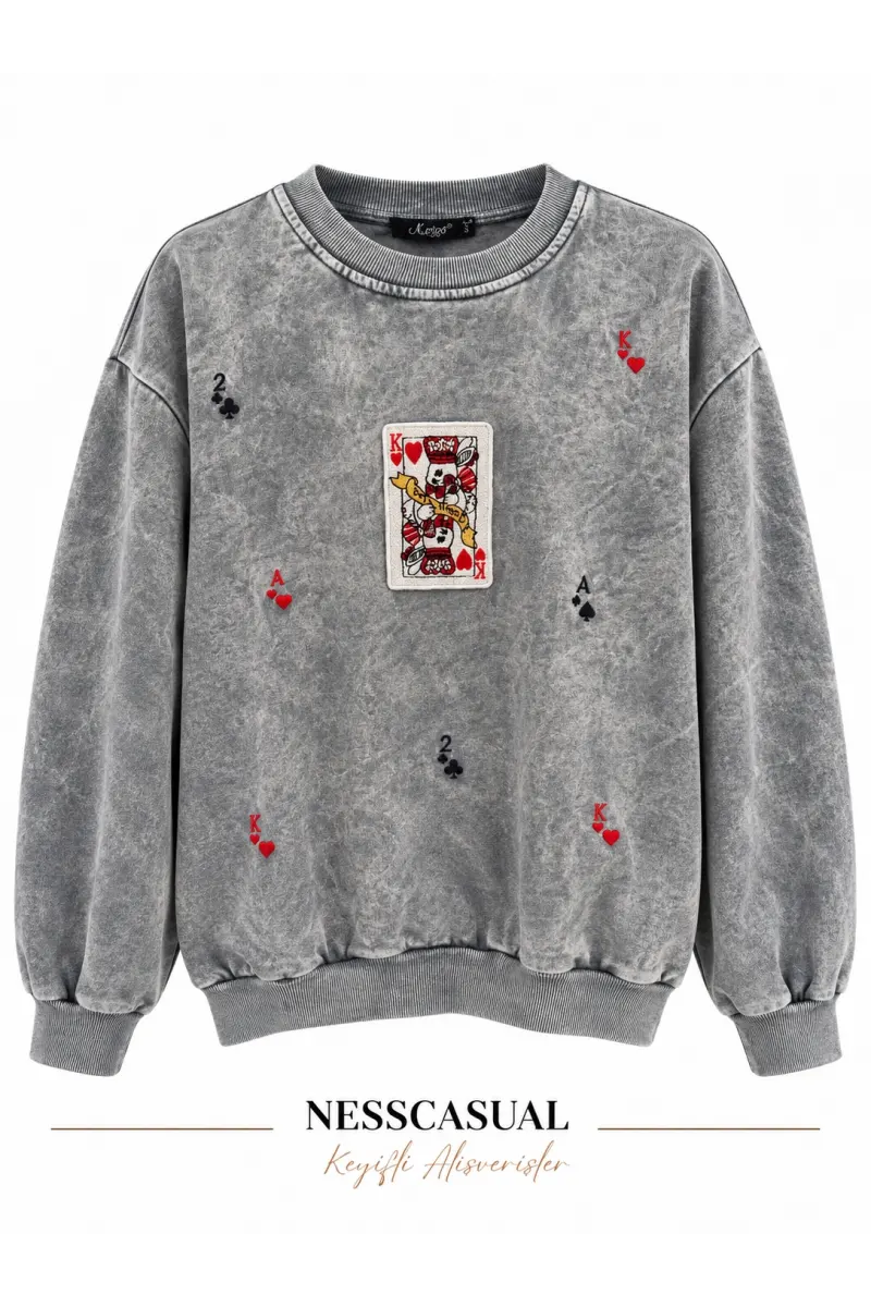 Baskılı Yıkamalı Sweatshirt