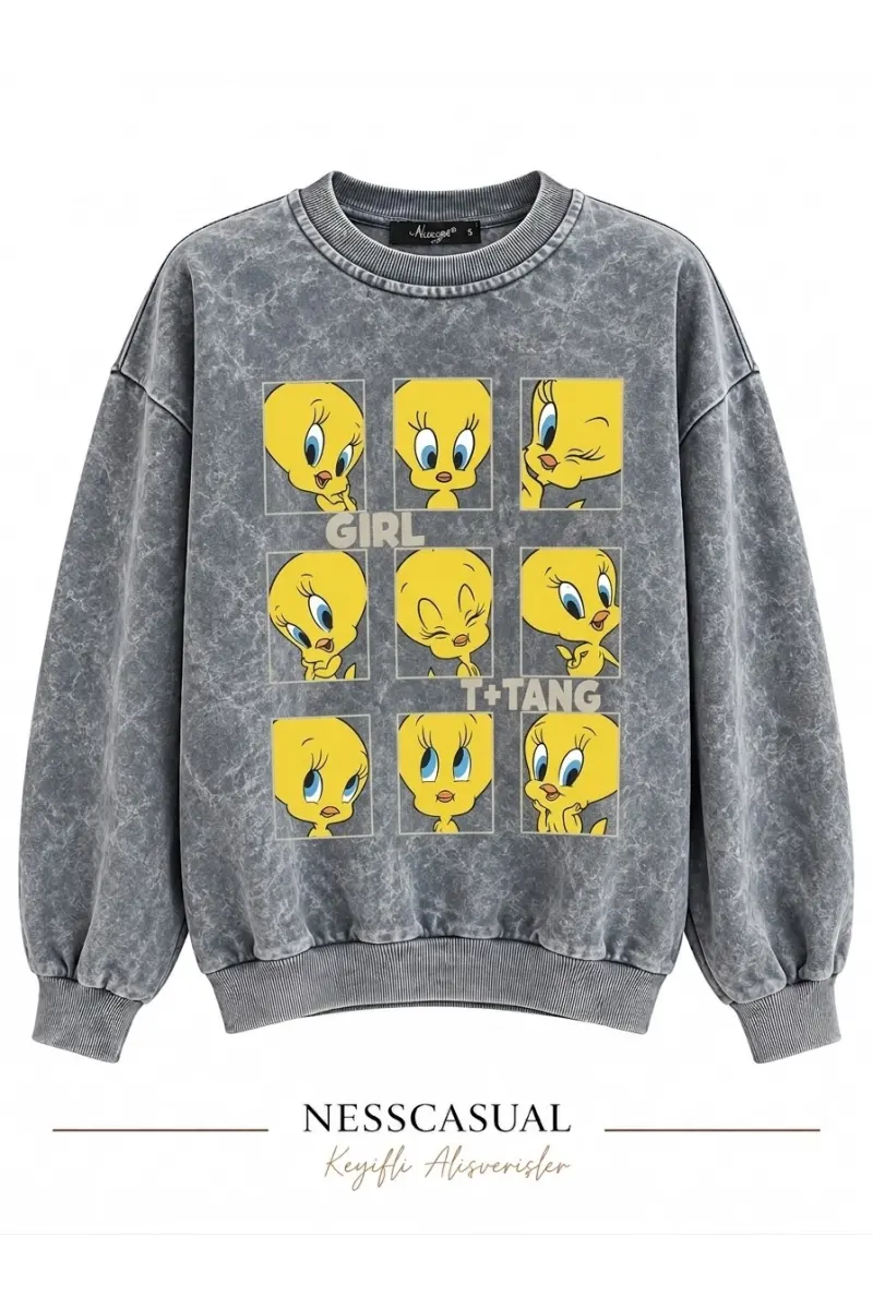 Baskılı Yıkamalı Sweatshirt