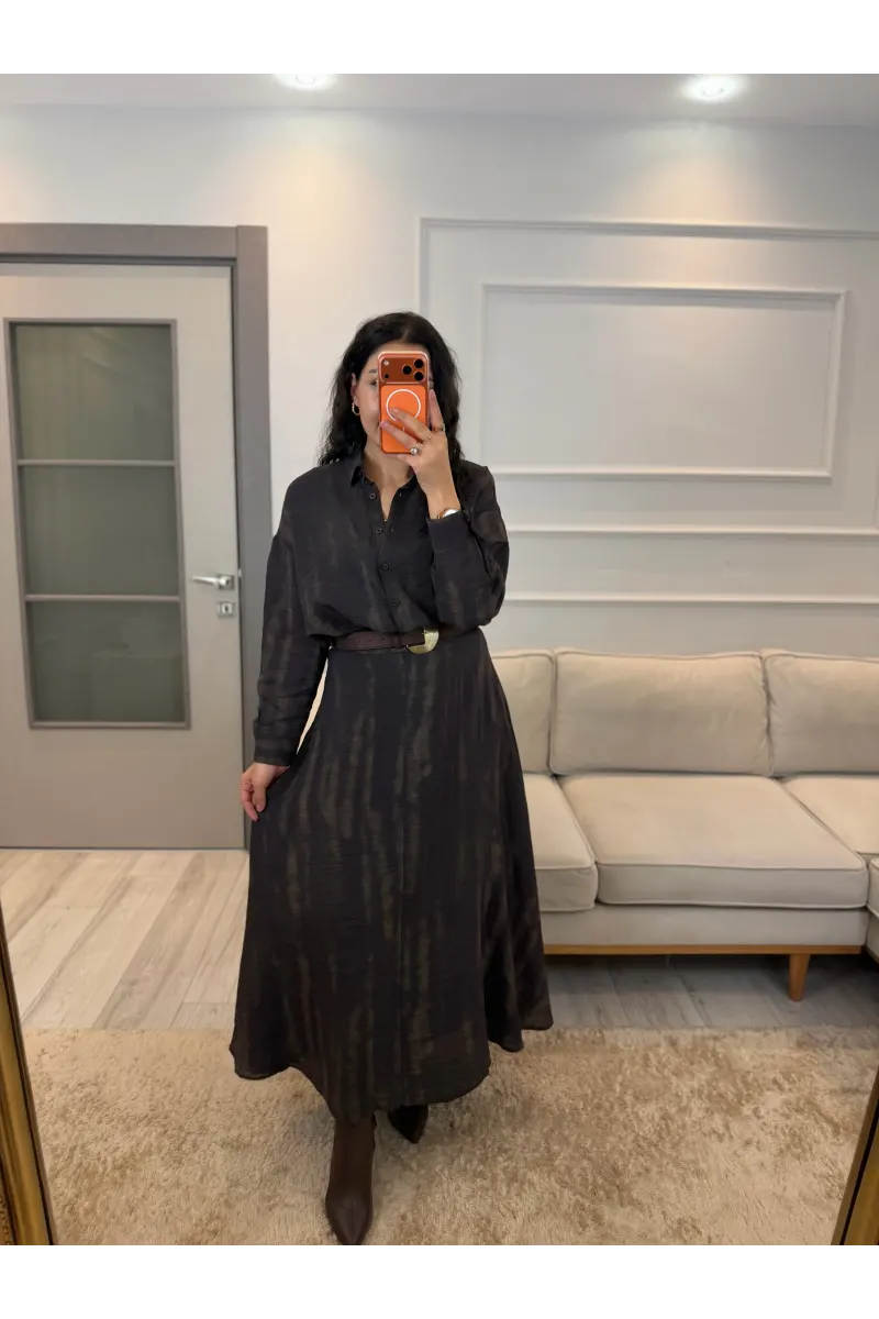 Batik Desenli Organik Kumaş Gömlek Etek Takım