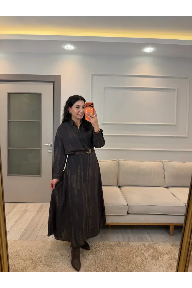 Batik Desenli Organik Kumaş Gömlek Etek Takım