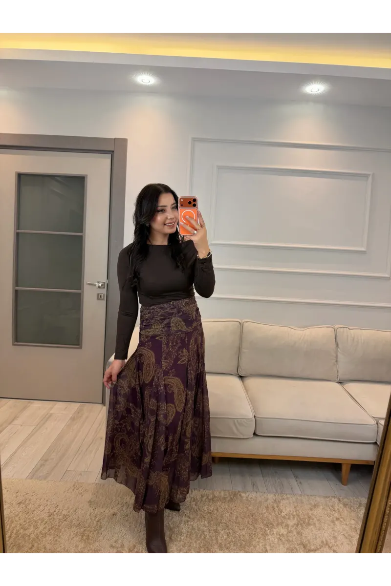 Bel Drapeli Şifon Etek