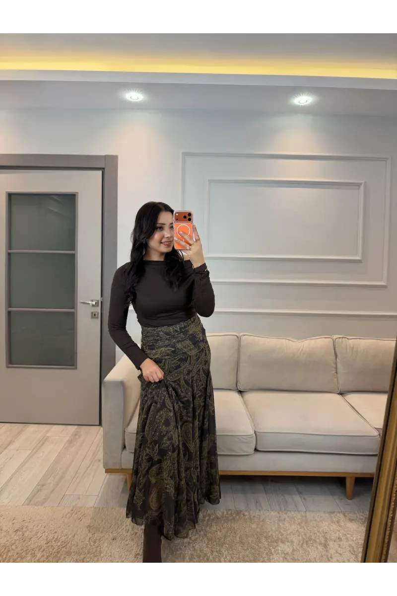 Bel Drapeli Şifon Etek
