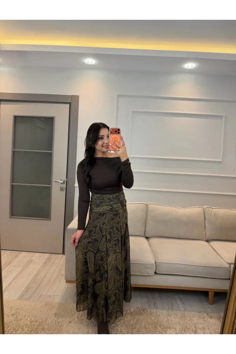 Bel Drapeli Şifon Etek