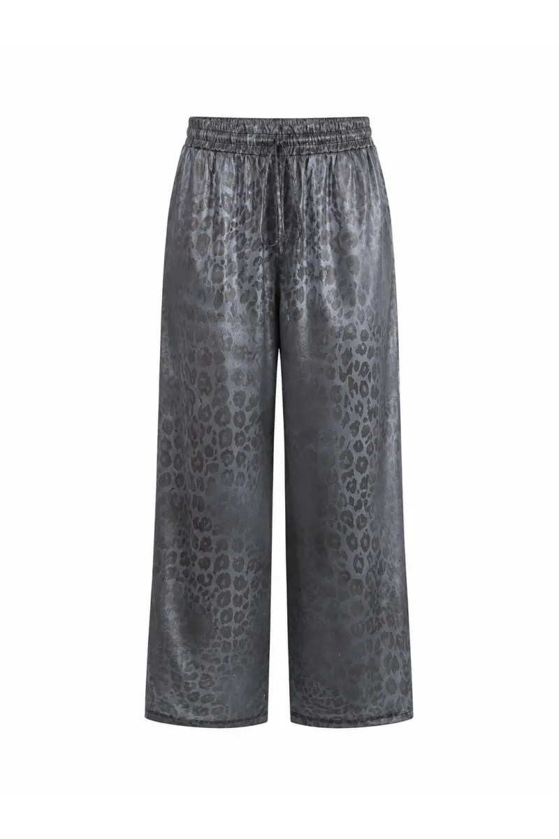 Bel Lastikli Saten Leopar Pantolon