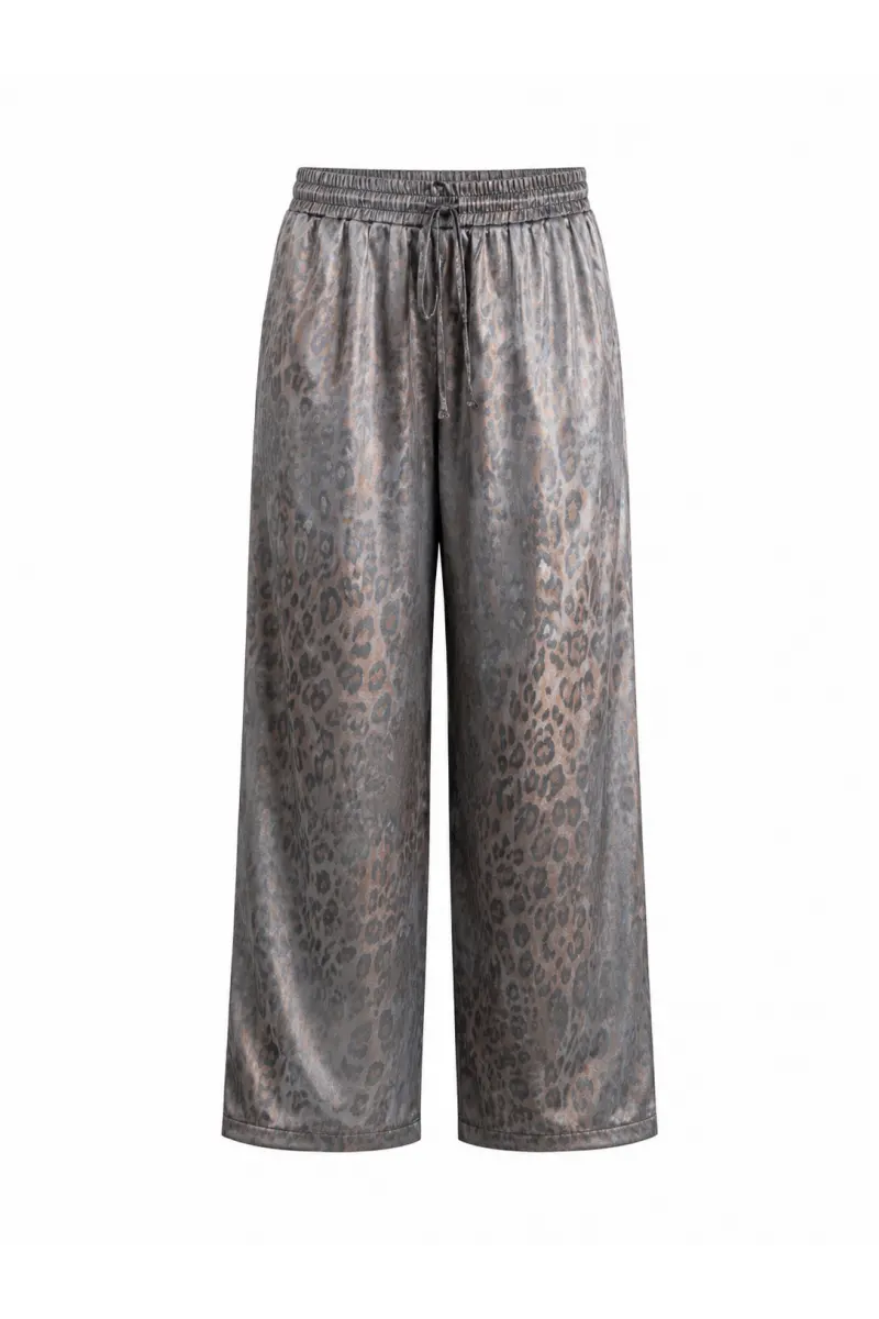 Bel Lastikli Saten Leopar Pantolon