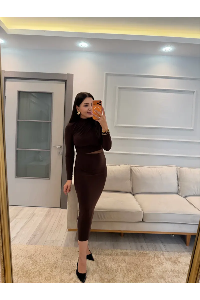 Bel Omuz Pile Beli Tül Detay Elbise