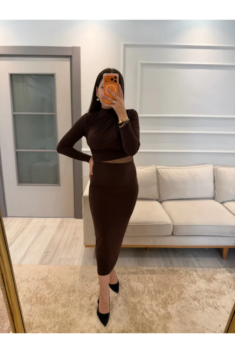 Bel Omuz Pile Beli Tül Detay Elbise