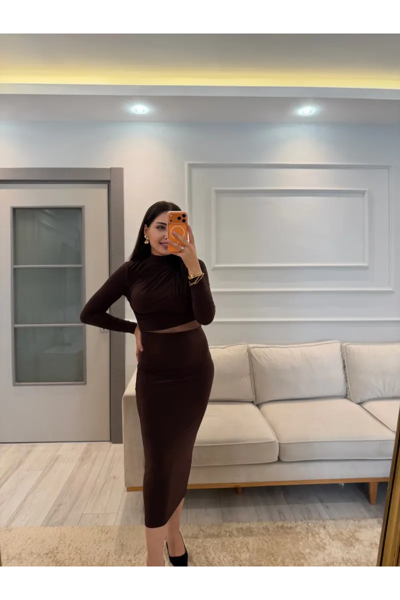 Bel Omuz Pile Beli Tül Detay Elbise