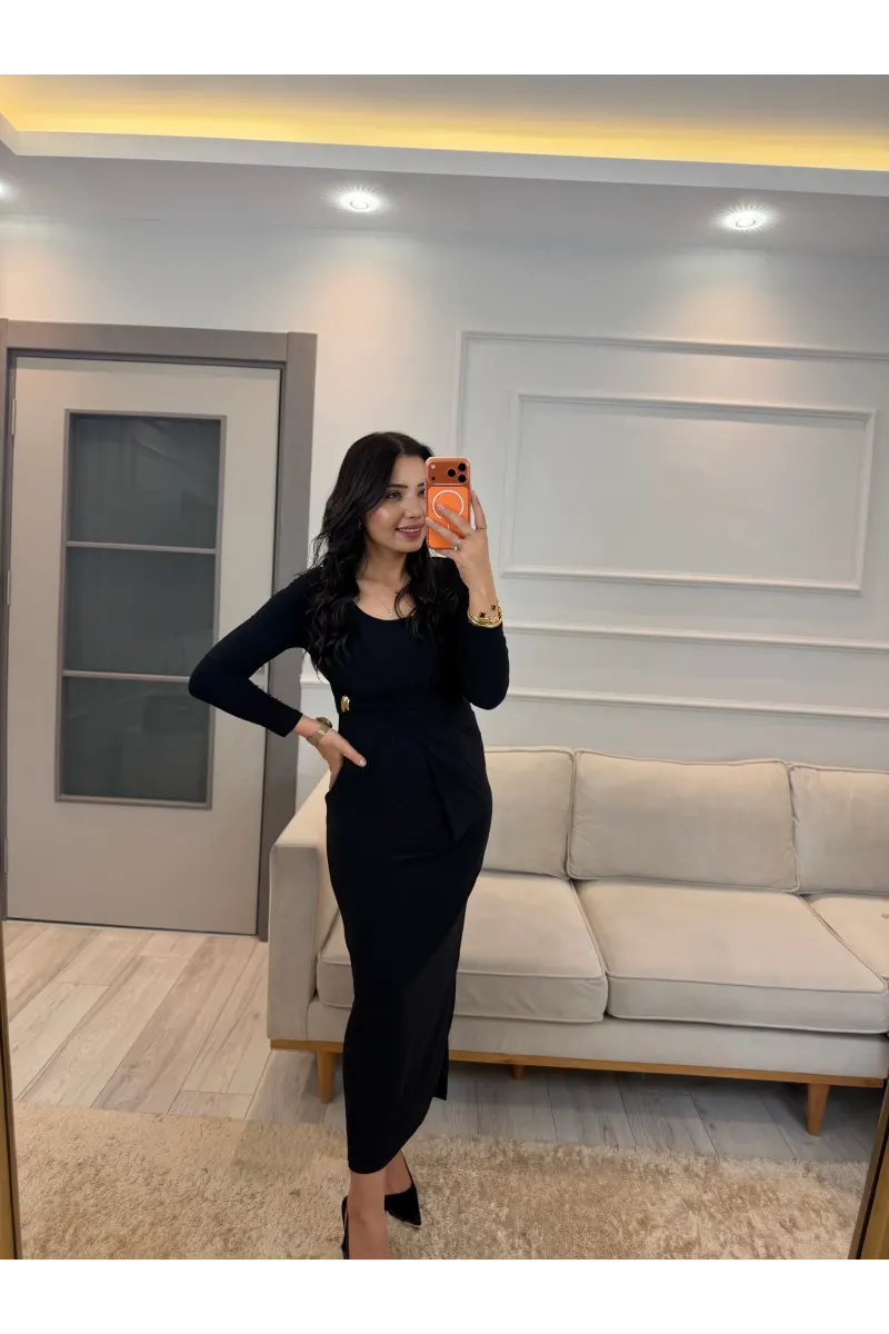 Belden Toka Detay Eteği Kruvaze Elbise