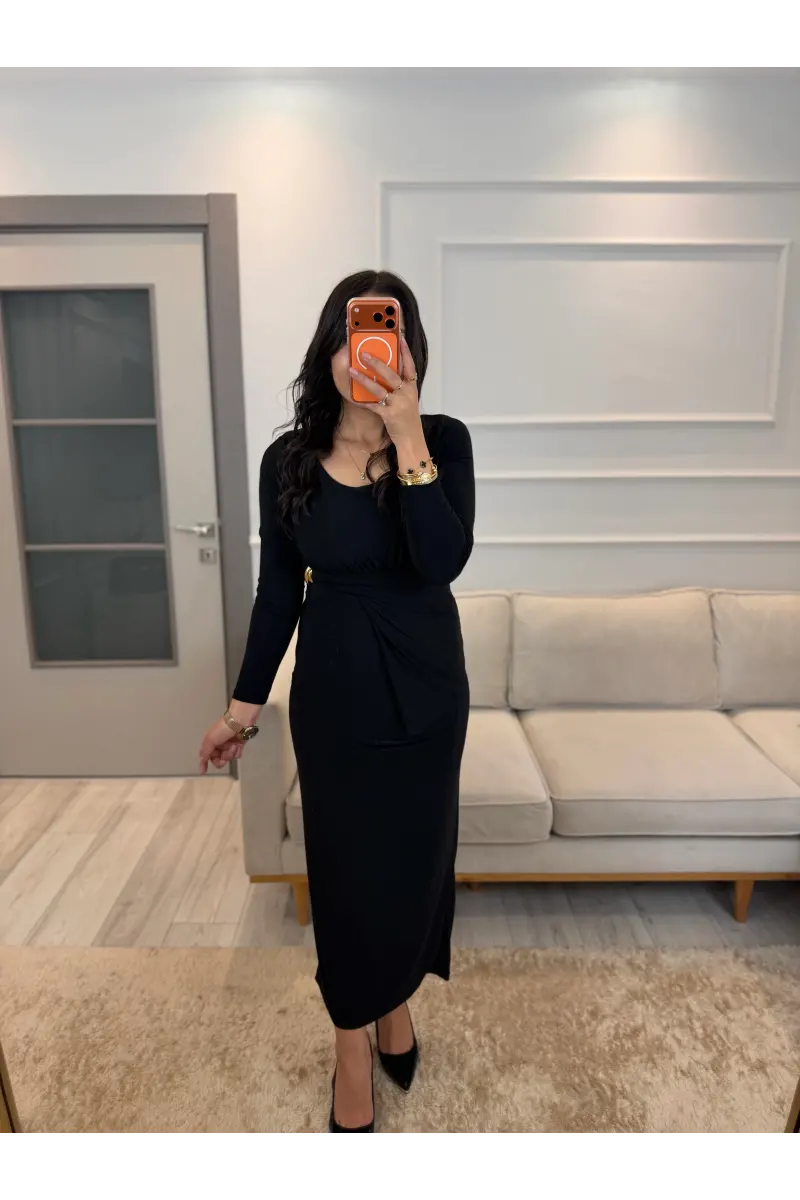 Belden Toka Detay Eteği Kruvaze Elbise