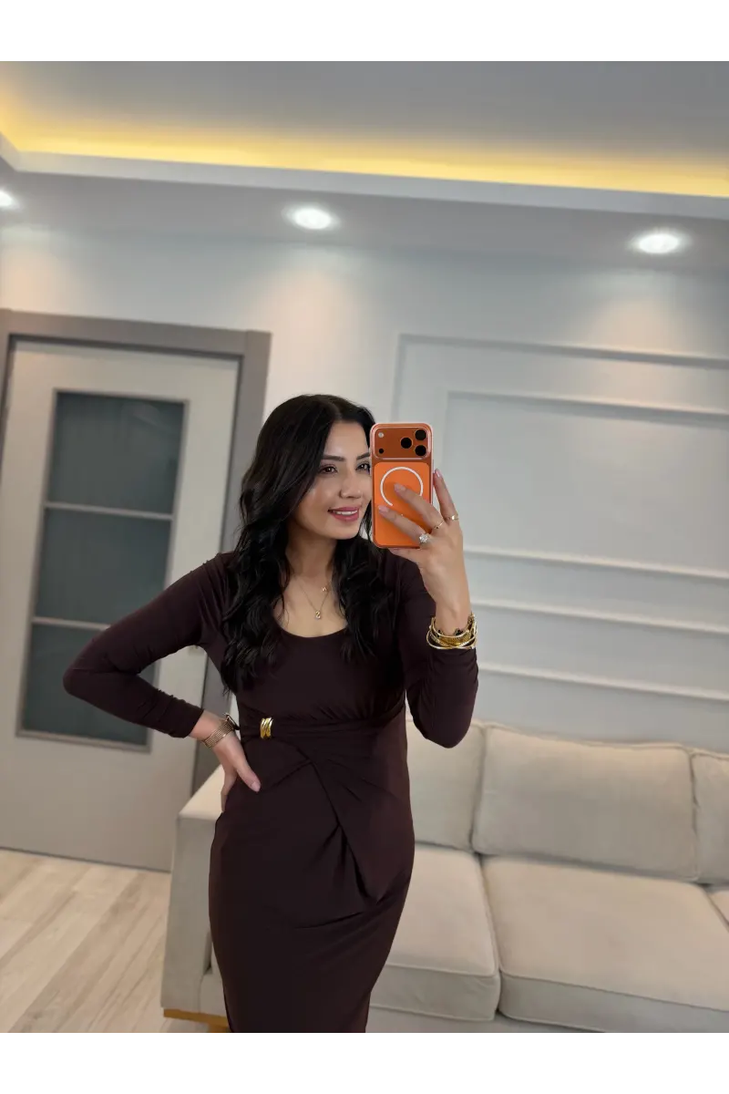 Belden Toka Detay Eteği Kruvaze Elbise