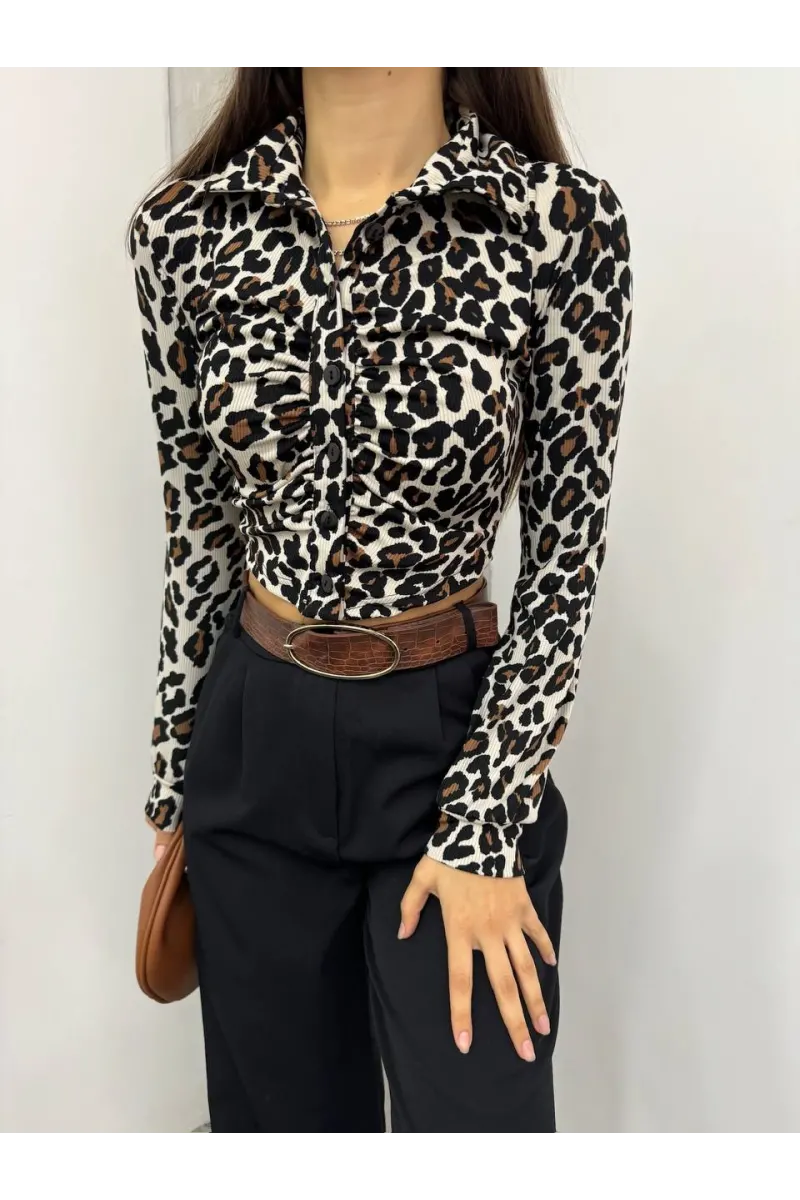 Beli Burgulu Leopar Gömlek