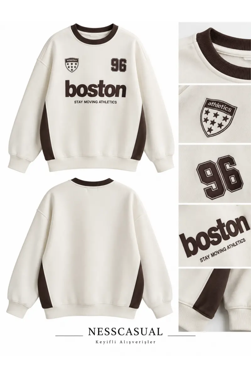 Boston Baskılı Sweatshirt