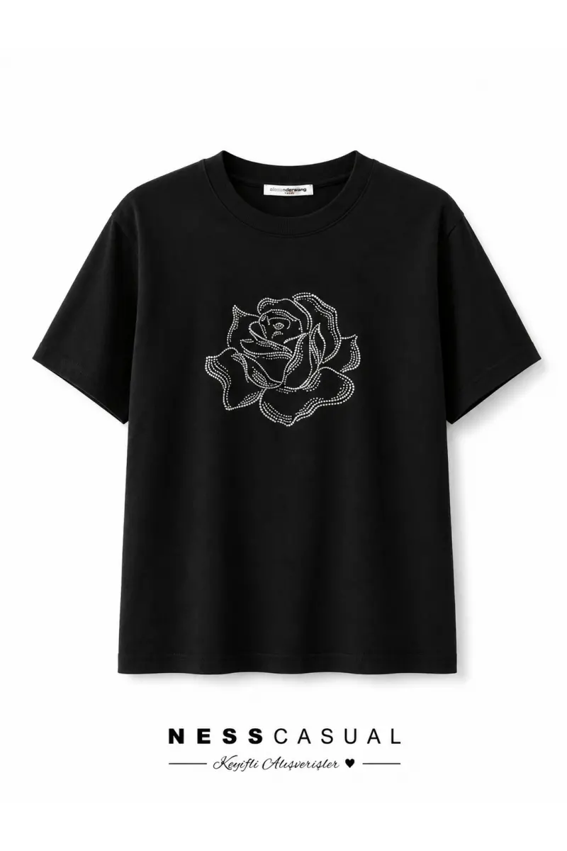 Çiçek Taş Detaylı T-Shirt