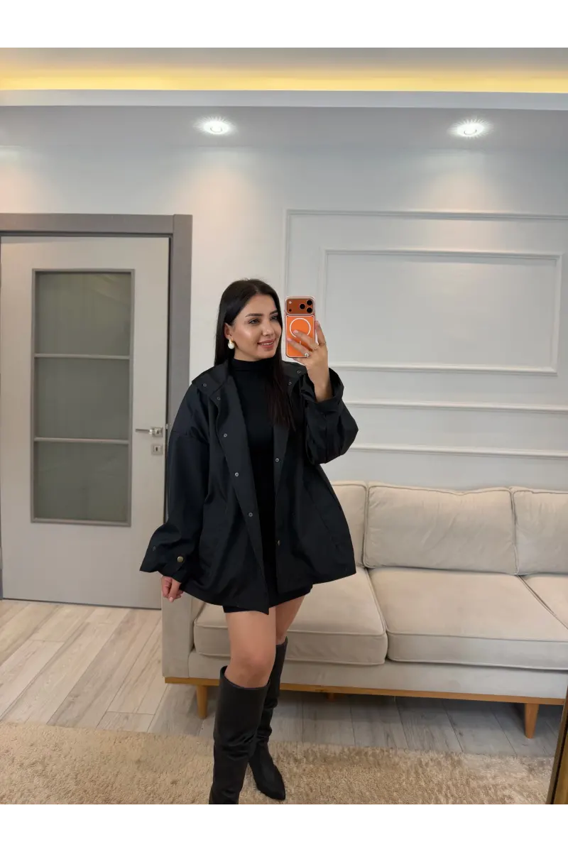 Çıtçıt Düğmeli Astarlı Oversize Premium Ceket