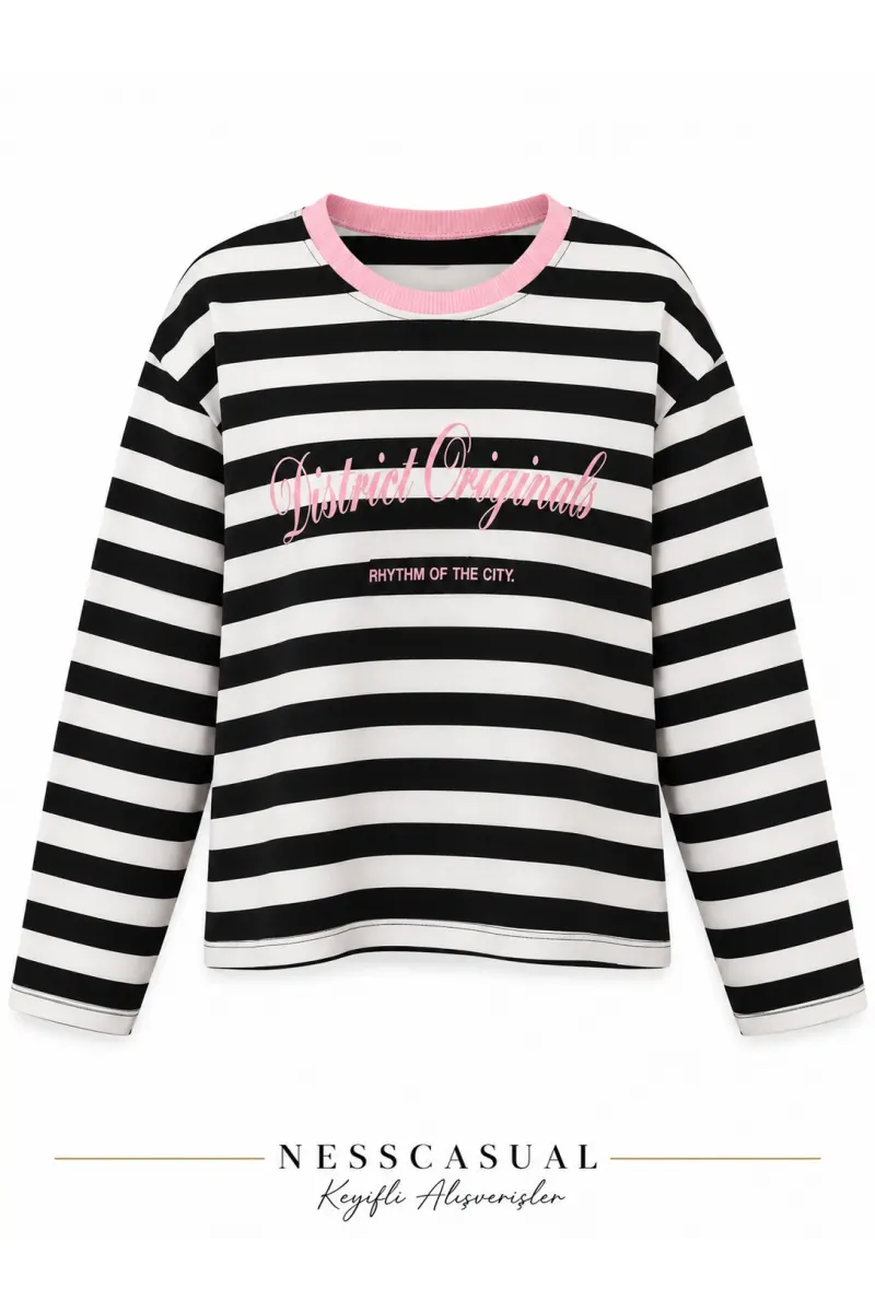 Dıstrıc Baskılı Çizgili Sweatshirt