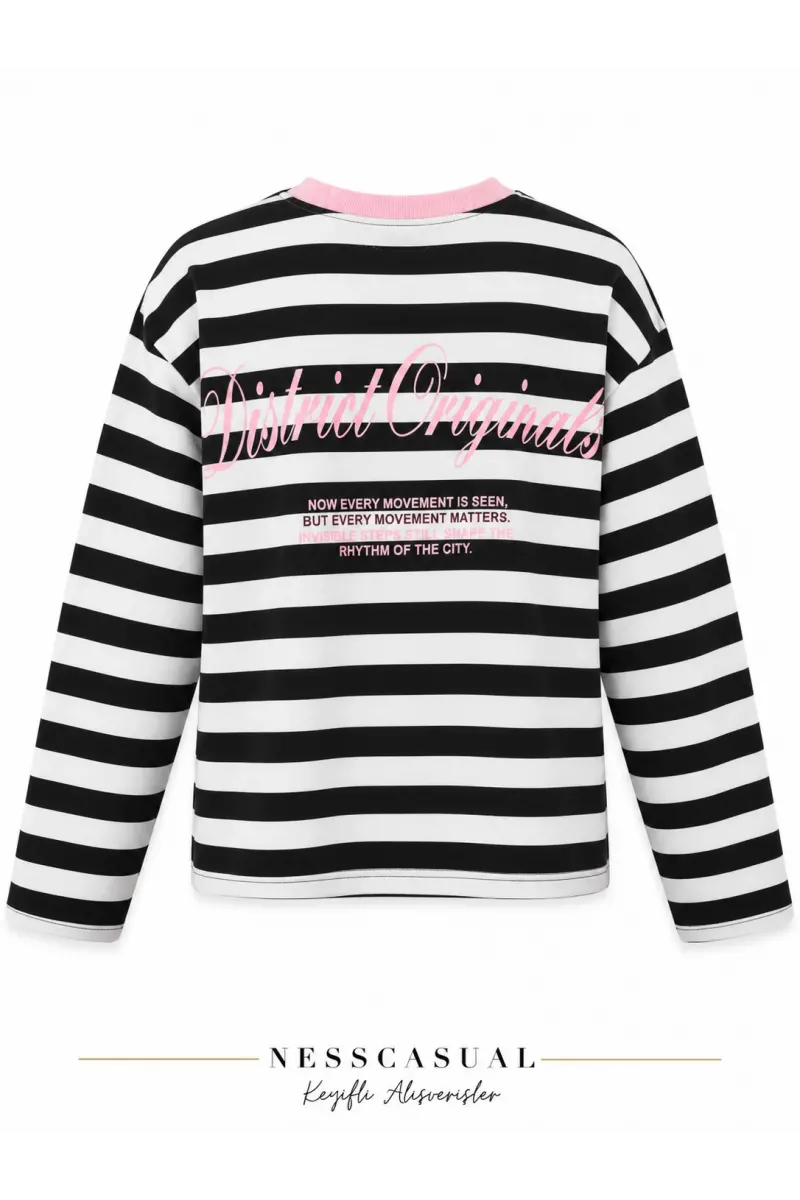 Dıstrıc Baskılı Çizgili Sweatshirt