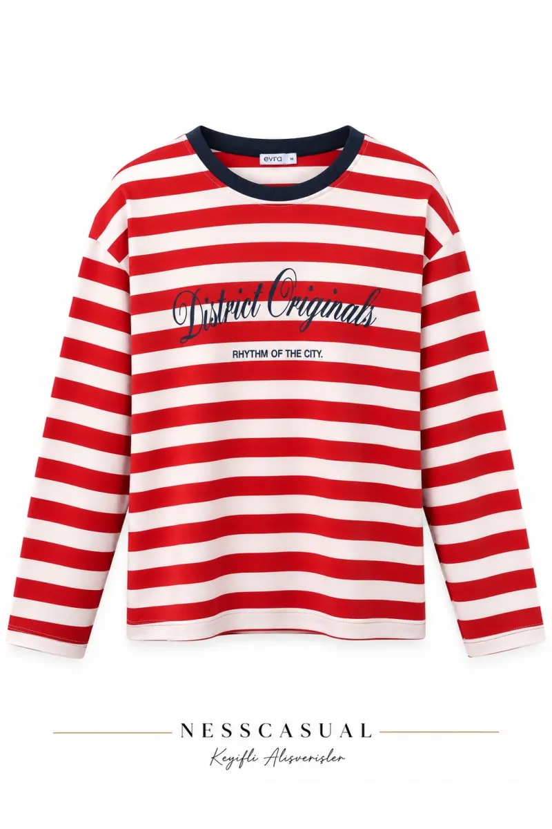 Dıstrıc Baskılı Çizgili Sweatshirt