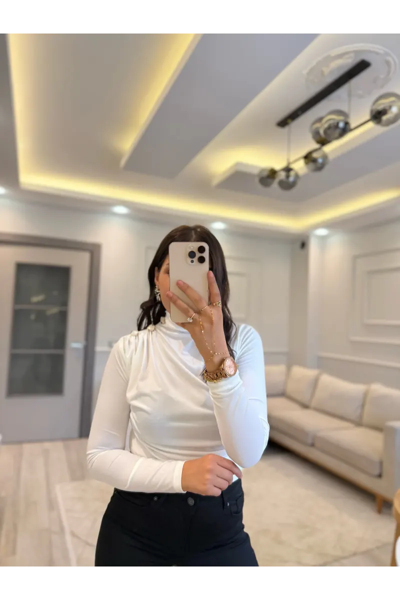 Düğmeli Drapeli Bluz