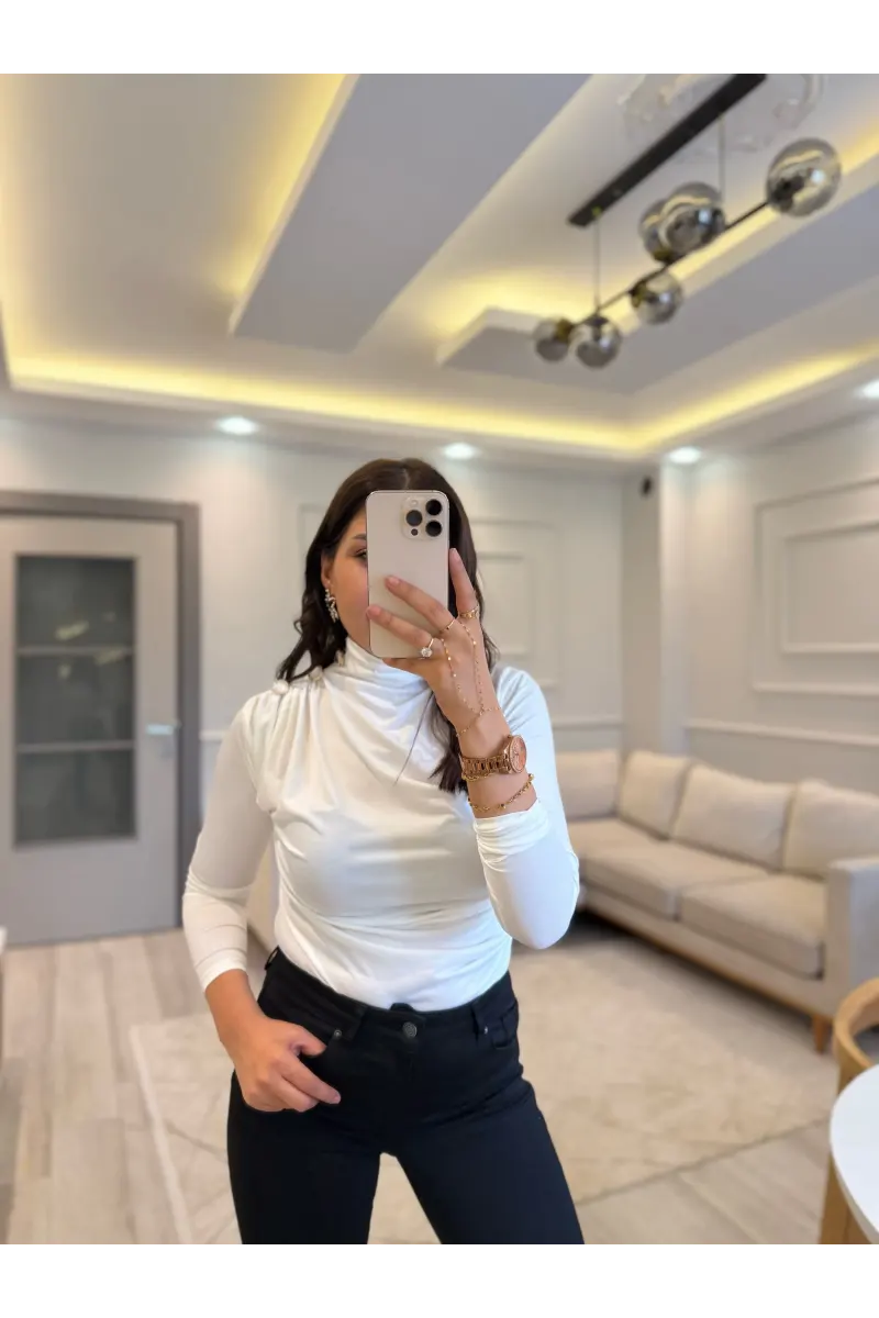 Düğmeli Drapeli Bluz