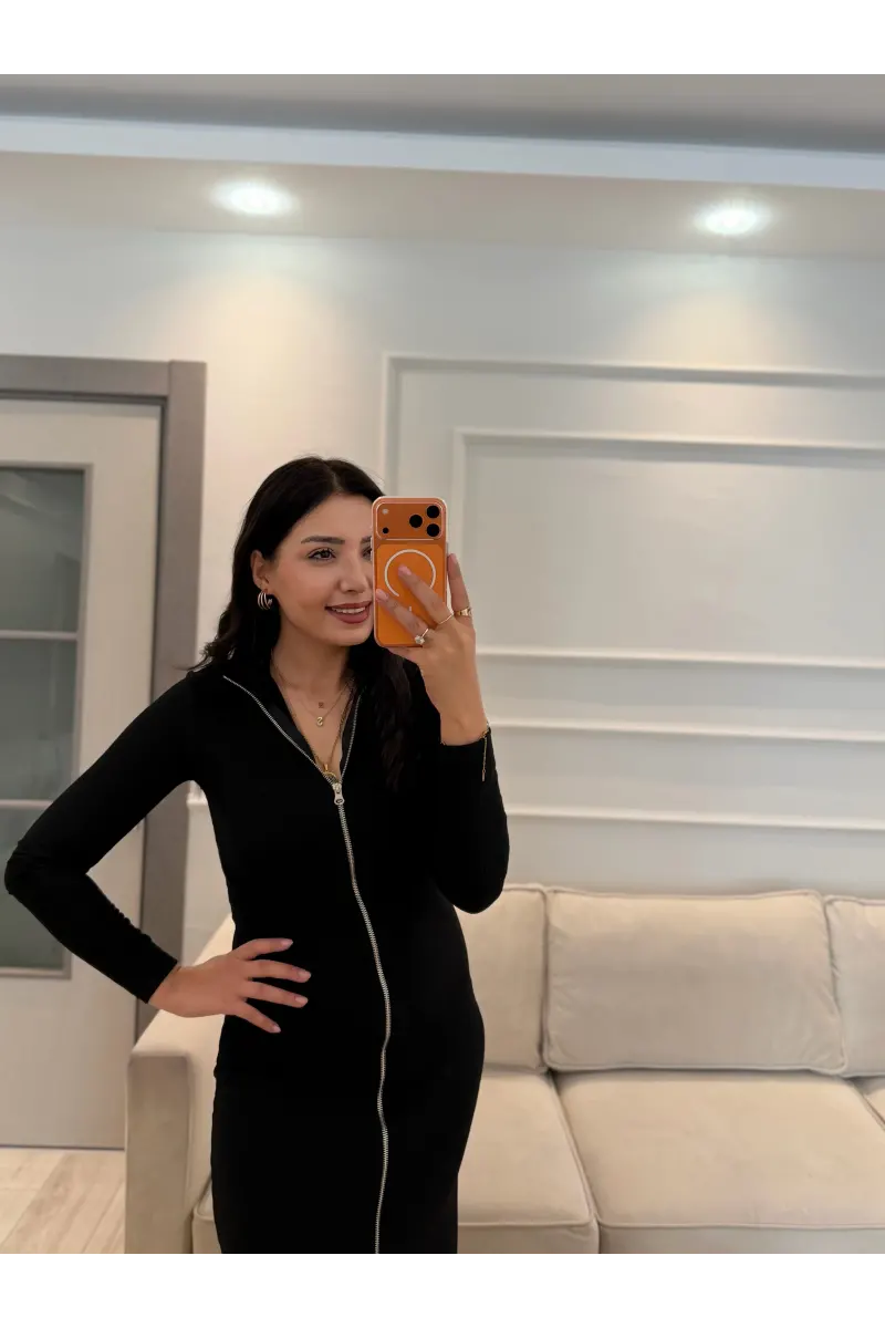 Fermuarlı Ottoman Kumaş Elbise