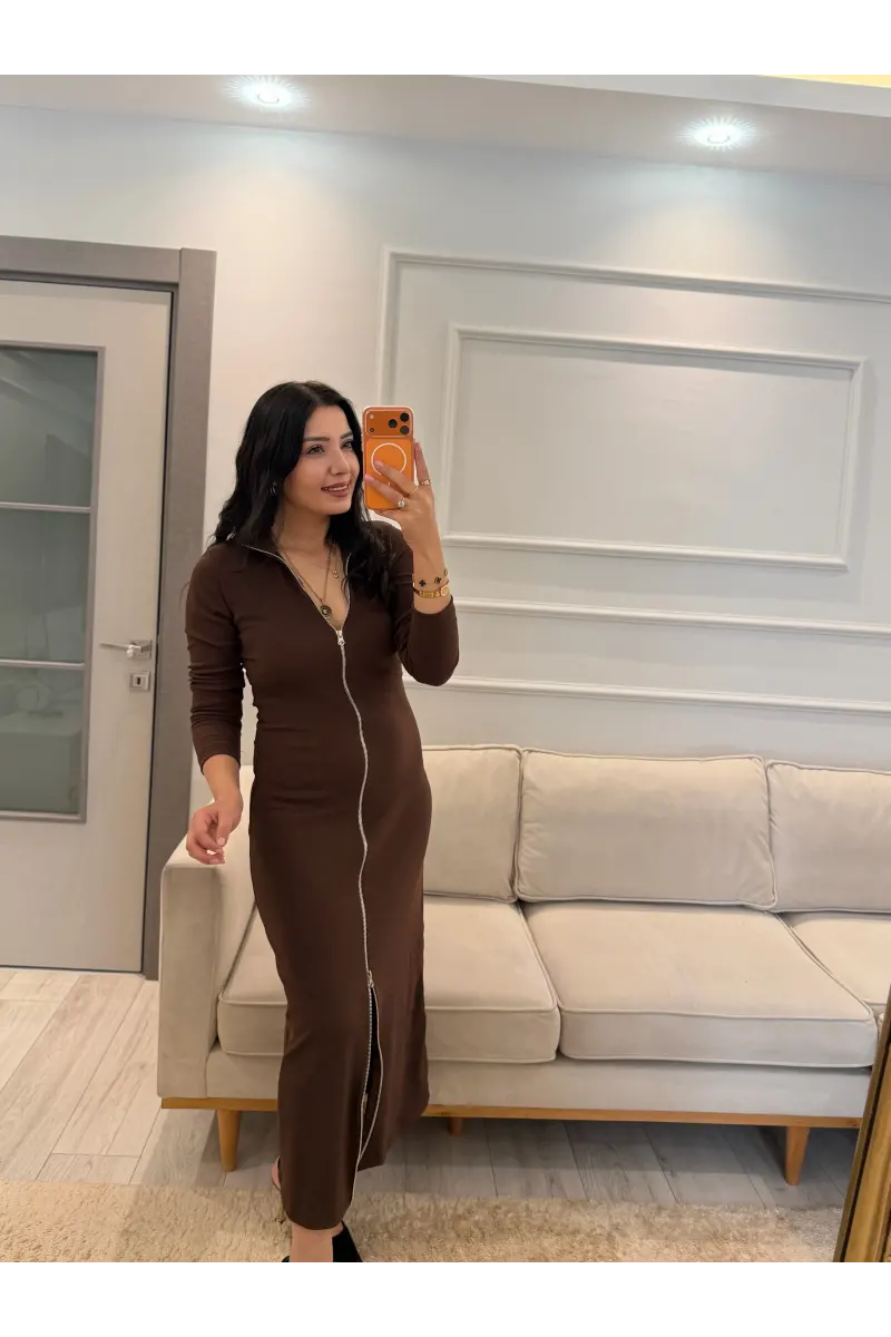 Fermuarlı Ottoman Kumaş Elbise